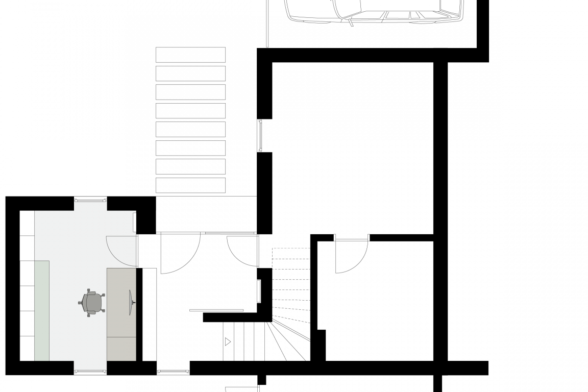 Gestaltung eines funktionalen Home Offices mit höhenverstellbaren Arbeitsplatz in Landshut bei München © Heike Schwarzfischer Interiordesign Landshut | Grundriss